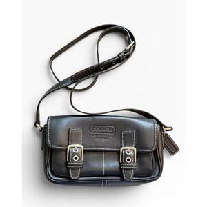 Vintage Coach Bleecker 9355 Black Leather Double Buckle Crossbody Y2K